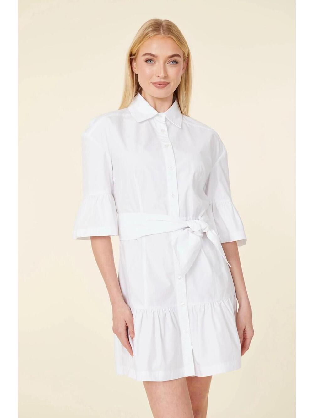 Veronica Beard Luriane White Cotton Bell Sleeve Tie Waist Shirt Dress Size 4